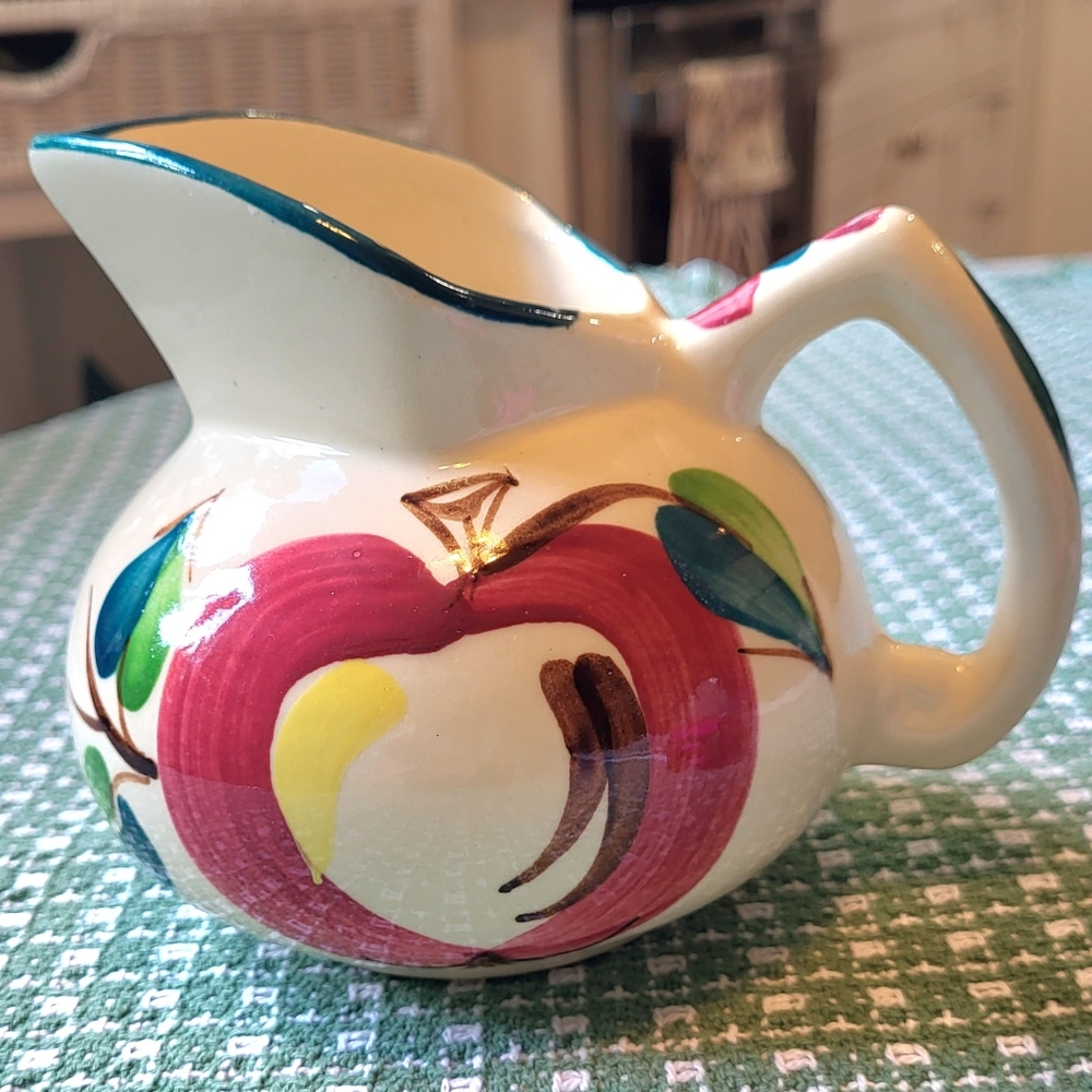 Vtg Purinton Pottery Apple Pitcher Handpainted Ceramic Slipware Jug Creamer 12oz